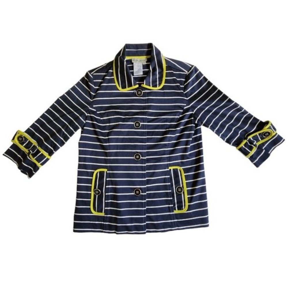 A La Carte retro blue white yellow striped blazer jacket sz S